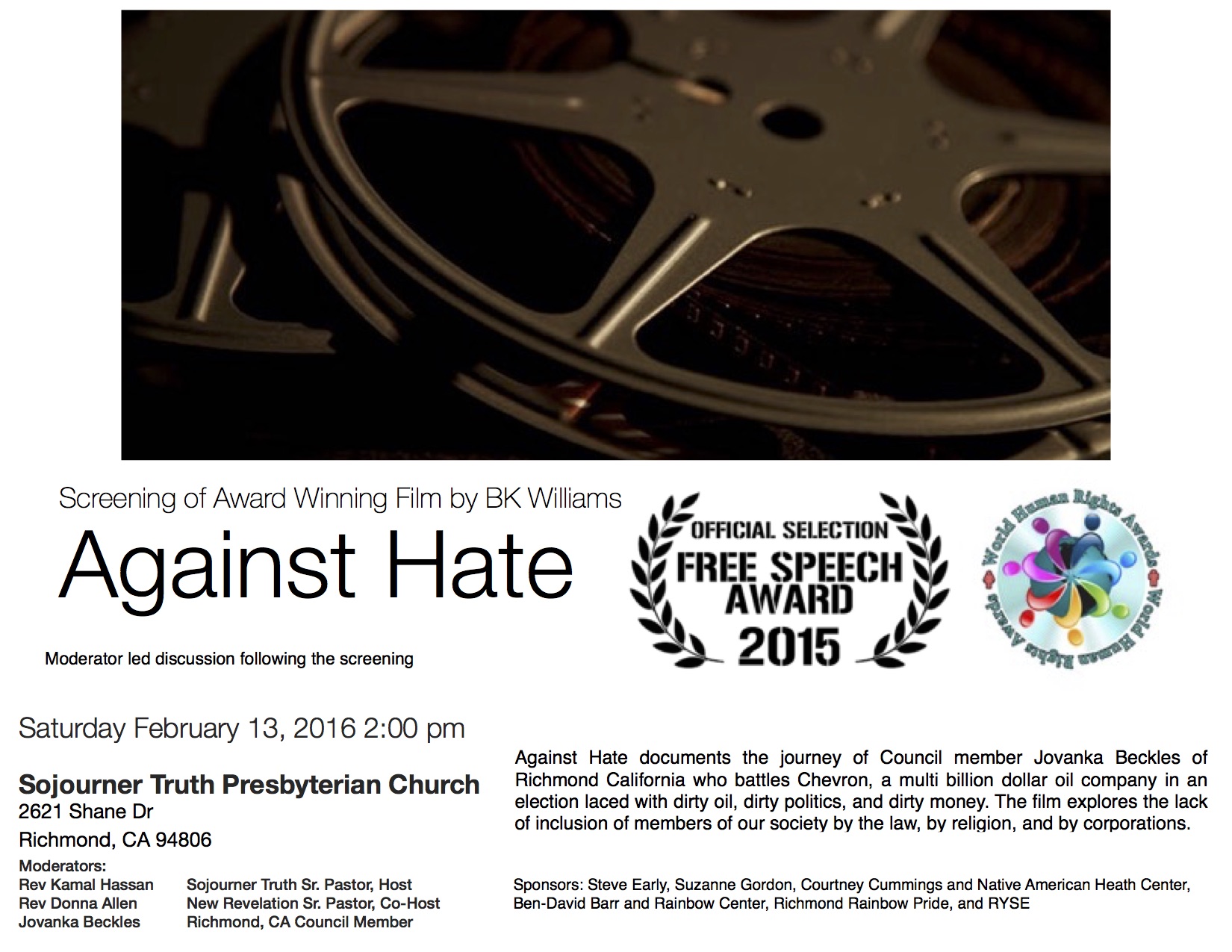 The film “Against Hate” screens on February 13th at 2:00 pm.